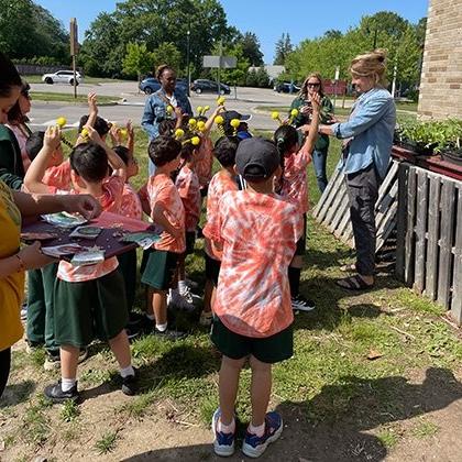 Elementary school children at RIC Beehive field trip